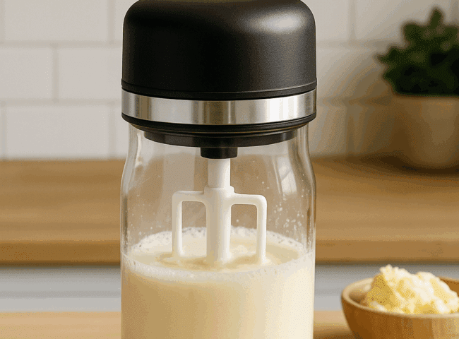 A modern electric butter churner used for making butter at home