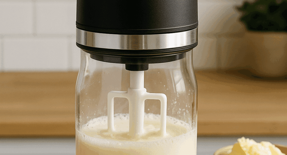 A modern electric butter churner used for making butter at home