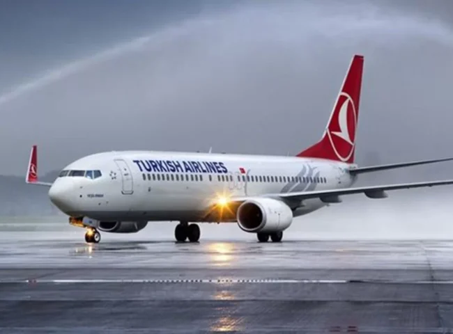 Turkish Airlines aircraft ready for takeoff from Istanbul Airport.
