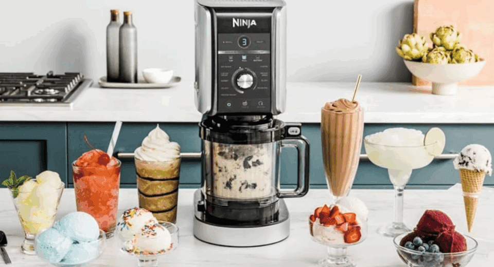 Ninja Creami Deluxe ice cream maker on the kitchen counter