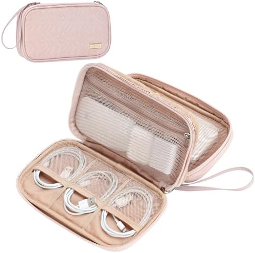 NISHEL Travel Cord Organizer Case, Double Layers Tech Electronic Bag, Essentials for Charger, Cable, Phone, Flash drive, Pink : Electronics