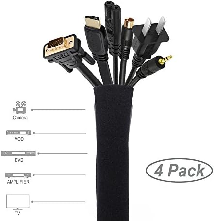JOTO 4 Pack Cable Management Sleeve, 19-20 Inches Cord Organizer System with Zipper for TV Computer Office Home Entertainment, Flexible Cable Sleeve Wrap Cover Wire Hider System -Black : Electronics - Görsel 2