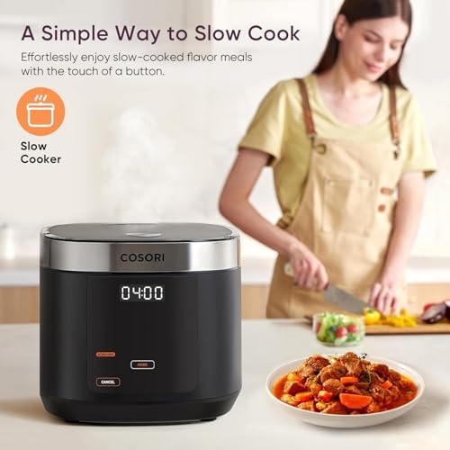 COSORI Rice Cooker 10 Cup, 24h Keep Warm, Non-stick Ceramic Inner Pot, 18 Functions Fuzzy Logic Rice Maker with Stainless Steel Steamer Basket, Sautรฉ, Slow Cooker, Black: Home & Kitchen - Gรถrsel 5