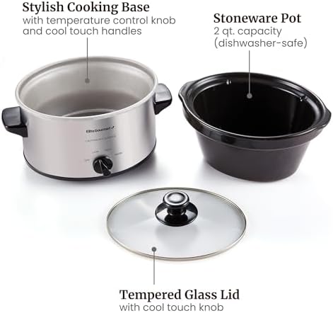 Elite Gourmet MST-275XS Electric Oval Slow Cooker, Adjustable Temp, Entrees, Sauces, Stews & Dips, Dishwasher Safe Glass Lid & Crock (2 Quart, Stainless Steel): Home & Kitchen - Görsel 8