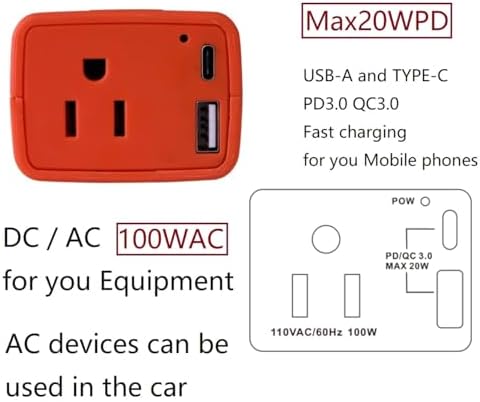 100W Car Power Inverter DC 12V to 110V AC Vehicle Outlet Plug Adapter Converter 5V USB-A Type-C PD3.0 QC3.0 Fast Charging Port Outlet Plug Adapter Included for Laptop Computer : Automotive - Görsel 5