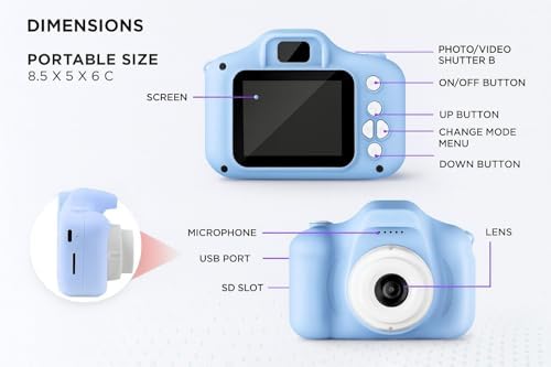 Kids Digital Camera with LCD Screen, 1080P Photo & Video, Shockproof Toy Camera for Boys & Girls, Includes USB Charging Cable & Neck Strap – (Pink) : Electronics - Görsel 5