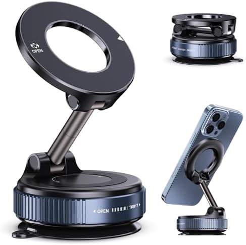 Jikasho Vacuum Magnetic Suction Phone Holder, Foldable and Retractable Hands-Free Suction Cup Phone Mount for Car/Gym/Mirror/Smooth Surface, Compatible with iPhone Android and All Smartphones (Black) : Cell Phones & Accessories