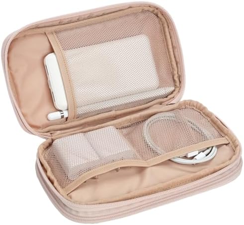 NISHEL Travel Cord Organizer Case, Double Layers Tech Electronic Bag, Essentials for Charger, Cable, Phone, Flash drive, Pink : Electronics - Görsel 4