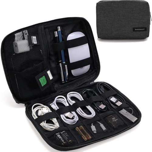 BAGSMART Electronics Organizer Travel Case, Small Cord Bag, Tech Organizer as Travel Accessories for Men Women, Cable Essentials for Phone, SD Card, Black : Electronics