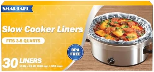 SMARTAKE Slow Cooker Liners, Large Size 13"x 21" Disposable Cooking Bags, Fit 3QT to 8QT for Slow Cooker, Cooking Trays, Suitable for Oval & Round Pots, 30 Liners: Home & Kitchen