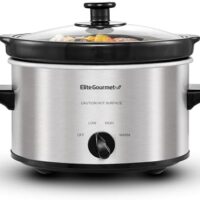 Elite Gourmet MST-275XS Electric Oval Slow Cooker, Adjustable Temp, Entrees, Sauces, Stews & Dips, Dishwasher Safe Glass Lid & Crock (2 Quart, Stainless Steel): Home & Kitchen