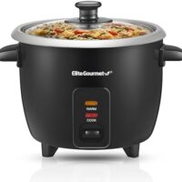 Elite Gourmet ERC003B Electric Rice Cooker with Automatic Keep Warm Makes Soups, Stews, Grains, Hot Cereals, 6 Cups Cooked (3 Cups Uncooked), Black