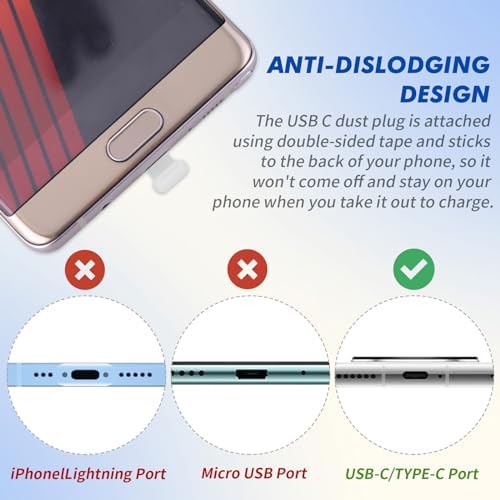 cobee Type C Port Dust Plugs, USB C Dust Cover Caps Phone Type-C Anti Dust Charging Port Plug Silicone Dust Protectors with Removable Adhesive Compatible with Laptop Smartphones(6pcs, Transparent) : Cell Phones & Accessories - Görsel 2