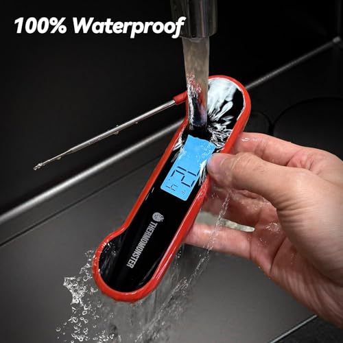 0.5 Sec Instant Read Meat Thermometer Digital with ±0.5℉ Precision, 100% Waterproof Auto Flip Bright LCD Screen, Motion Sensing Food Thermometer for Cooking Kitchen Oven Grill Candy BBQ, Red: Home & Kitchen - Görsel 6