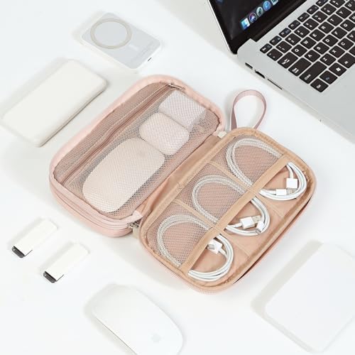 NISHEL Travel Cord Organizer Case, Double Layers Tech Electronic Bag, Essentials for Charger, Cable, Phone, Flash drive, Pink : Electronics - Görsel 7