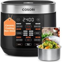 COSORI Rice Cooker 10 Cup, 24h Keep Warm, Non-stick Ceramic Inner Pot, 18 Functions Fuzzy Logic Rice Maker with Stainless Steel Steamer Basket, Sauté, Slow Cooker, Black: Home & Kitchen