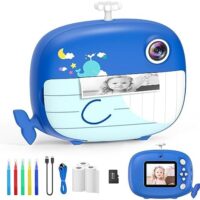USHINING Kids Camera Instant Print Camera for Boys Girls Selfie Digital Camera for Kids Aged 3-12 Printing Video Camera for Kids 1080P 2.4 Inch Screen with 32GB SD Card,Color Pens,Print Papers(Blue) : Electronics