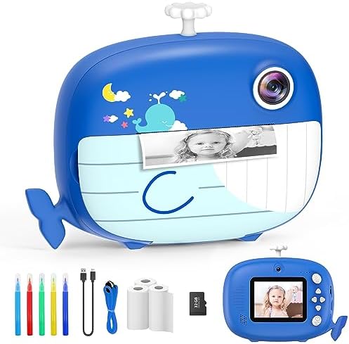 USHINING Kids Camera Instant Print Camera for Boys Girls Selfie Digital Camera for Kids Aged 3-12 Printing Video Camera for Kids 1080P 2.4 Inch Screen with 32GB SD Card,Color Pens,Print Papers(Blue) : Electronics