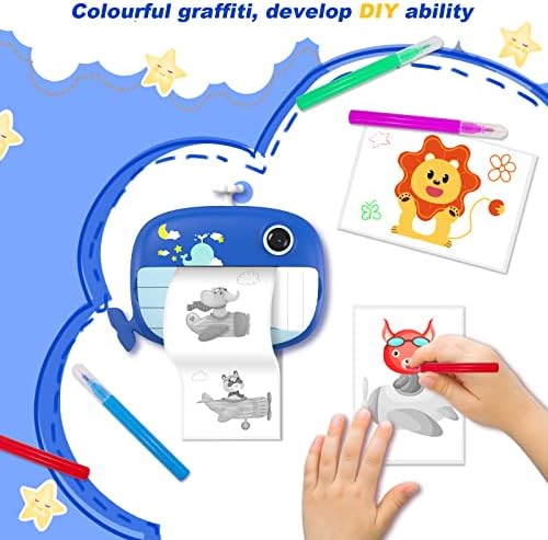 USHINING Kids Camera Instant Print Camera for Boys Girls Selfie Digital Camera for Kids Aged 3-12 Printing Video Camera for Kids 1080P 2.4 Inch Screen with 32GB SD Card,Color Pens,Print Papers(Blue) : Electronics - Görsel 4
