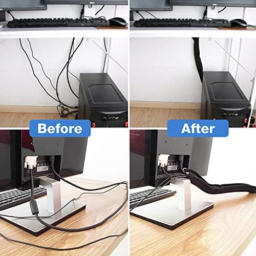 JOTO 4 Pack Cable Management Sleeve, 19-20 Inches Cord Organizer System with Zipper for TV Computer Office Home Entertainment, Flexible Cable Sleeve Wrap Cover Wire Hider System -Black : Electronics - Görsel 4