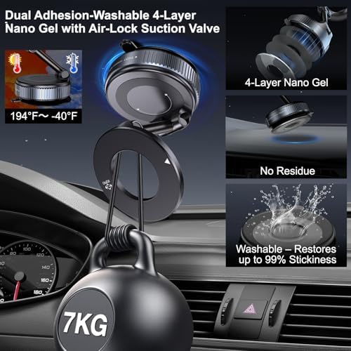 Jikasho Vacuum Magnetic Suction Phone Holder, Foldable and Retractable Hands-Free Suction Cup Phone Mount for Car/Gym/Mirror/Smooth Surface, Compatible with iPhone Android and All Smartphones (Black) : Cell Phones & Accessories - Görsel 3