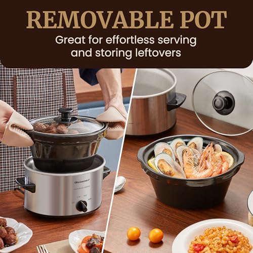 Elite Gourmet MST-275XS Electric Oval Slow Cooker, Adjustable Temp, Entrees, Sauces, Stews & Dips, Dishwasher Safe Glass Lid & Crock (2 Quart, Stainless Steel): Home & Kitchen - Görsel 6