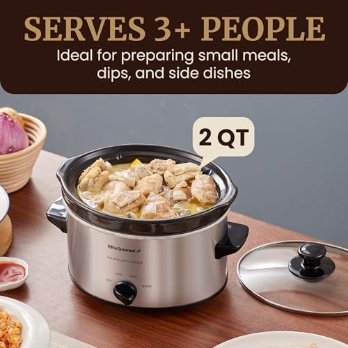 Elite Gourmet MST-275XS Electric Oval Slow Cooker, Adjustable Temp, Entrees, Sauces, Stews & Dips, Dishwasher Safe Glass Lid & Crock (2 Quart, Stainless Steel): Home & Kitchen - Görsel 5