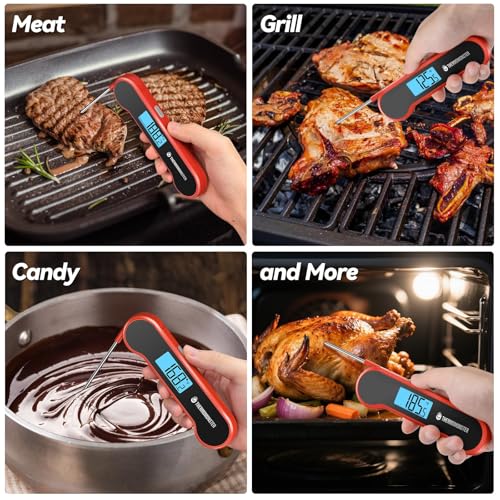 0.5 Sec Instant Read Meat Thermometer Digital with ±0.5℉ Precision, 100% Waterproof Auto Flip Bright LCD Screen, Motion Sensing Food Thermometer for Cooking Kitchen Oven Grill Candy BBQ, Red: Home & Kitchen - Görsel 8