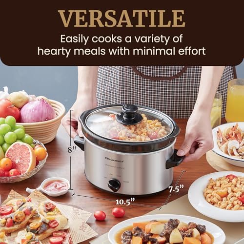 Elite Gourmet MST-275XS Electric Oval Slow Cooker, Adjustable Temp, Entrees, Sauces, Stews & Dips, Dishwasher Safe Glass Lid & Crock (2 Quart, Stainless Steel): Home & Kitchen - Görsel 3