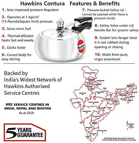 Hawkins Contura 2L Aluminium Inner Lid Pressure Cooker (Silver): Home & Kitchen - Görsel 4