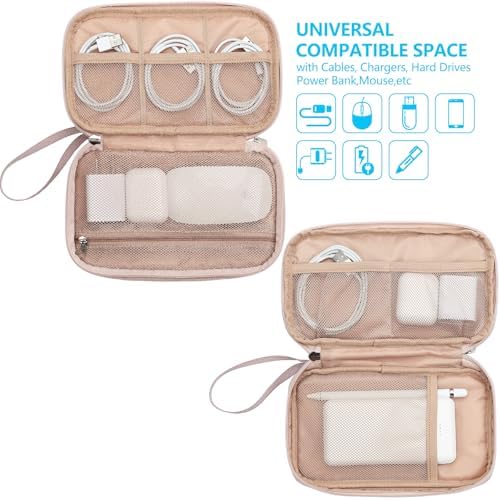 NISHEL Travel Cord Organizer Case, Double Layers Tech Electronic Bag, Essentials for Charger, Cable, Phone, Flash drive, Pink : Electronics - Görsel 2