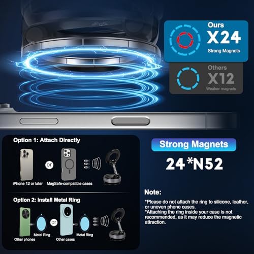 Jikasho Vacuum Magnetic Suction Phone Holder, Foldable and Retractable Hands-Free Suction Cup Phone Mount for Car/Gym/Mirror/Smooth Surface, Compatible with iPhone Android and All Smartphones (Black) : Cell Phones & Accessories - Görsel 7