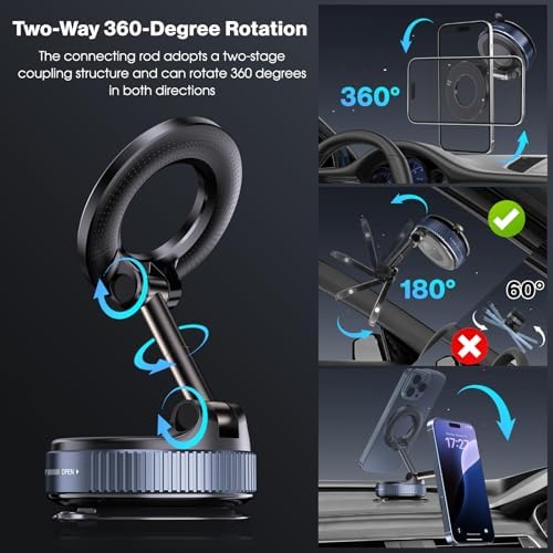 Jikasho Vacuum Magnetic Suction Phone Holder, Foldable and Retractable Hands-Free Suction Cup Phone Mount for Car/Gym/Mirror/Smooth Surface, Compatible with iPhone Android and All Smartphones (Black) : Cell Phones & Accessories - Görsel 6