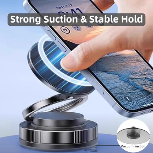 ULIKTO Vacuum Magnetic Suction Phone Holder Pocket Portable Car Mount Foldable & Retractable Suction Cup Cradle Dock Hands-Free Cell Phone Holders for Car/Gym/Mirror Mount for iPhone & Android : Cell Phones & Accessories - Görsel 2
