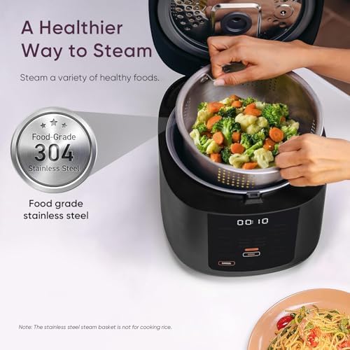 COSORI Rice Cooker 10 Cup, 24h Keep Warm, Non-stick Ceramic Inner Pot, 18 Functions Fuzzy Logic Rice Maker with Stainless Steel Steamer Basket, Sautรฉ, Slow Cooker, Black: Home & Kitchen - Gรถrsel 4