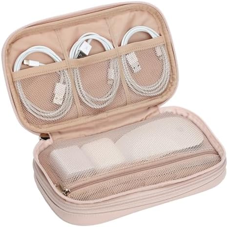 NISHEL Travel Cord Organizer Case, Double Layers Tech Electronic Bag, Essentials for Charger, Cable, Phone, Flash drive, Pink : Electronics - Görsel 5