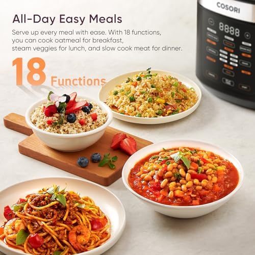 COSORI Rice Cooker 10 Cup, 24h Keep Warm, Non-stick Ceramic Inner Pot, 18 Functions Fuzzy Logic Rice Maker with Stainless Steel Steamer Basket, Sautรฉ, Slow Cooker, Black: Home & Kitchen - Gรถrsel 2