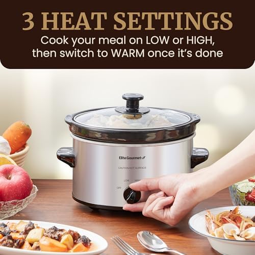 Elite Gourmet MST-275XS Electric Oval Slow Cooker, Adjustable Temp, Entrees, Sauces, Stews & Dips, Dishwasher Safe Glass Lid & Crock (2 Quart, Stainless Steel): Home & Kitchen - Görsel 4