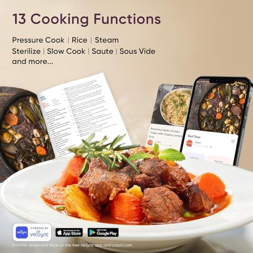 COSORI Pressure Cooker 6QT Stainless Steel โ 9-in-1 Multi Cooker, 12 Safety Features, Ceramic Inner Pot, Rice, Slow Cook, Sous Vide, Saute, 1100W: Home & Kitchen - Gรถrsel 5