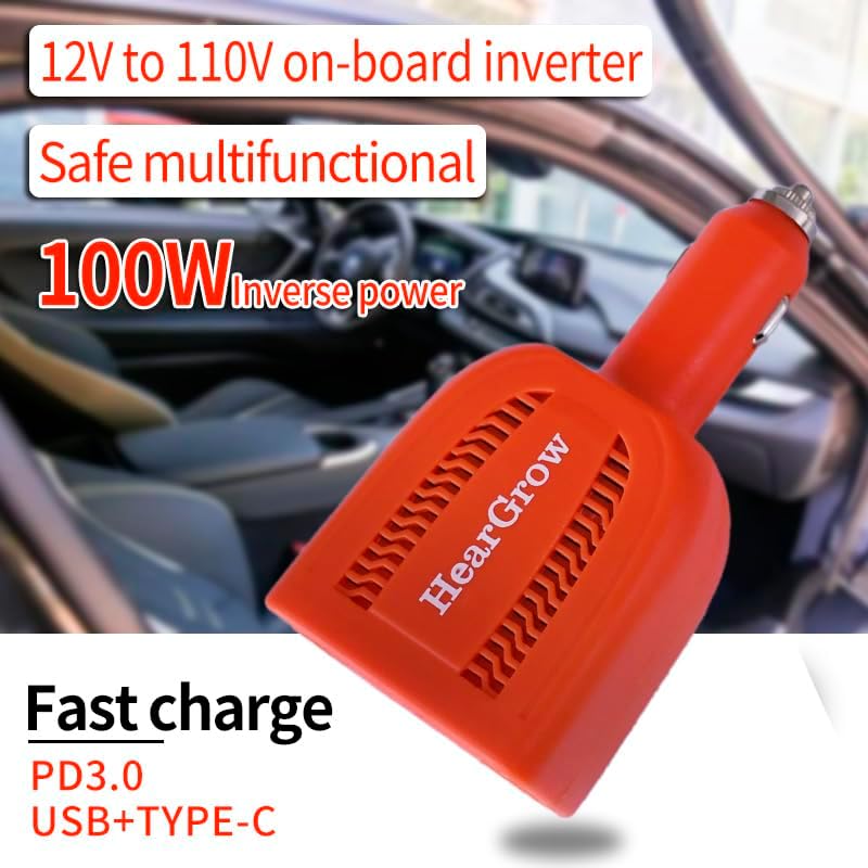 100W Car Power Inverter DC 12V to 110V AC Vehicle Outlet Plug Adapter Converter 5V USB-A Type-C PD3.0 QC3.0 Fast Charging Port Outlet Plug Adapter Included for Laptop Computer : Automotive - Görsel 7